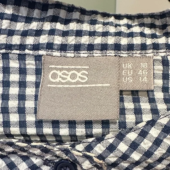 Navy and White Gingham Button Down Blouse - Picture 3 of 3